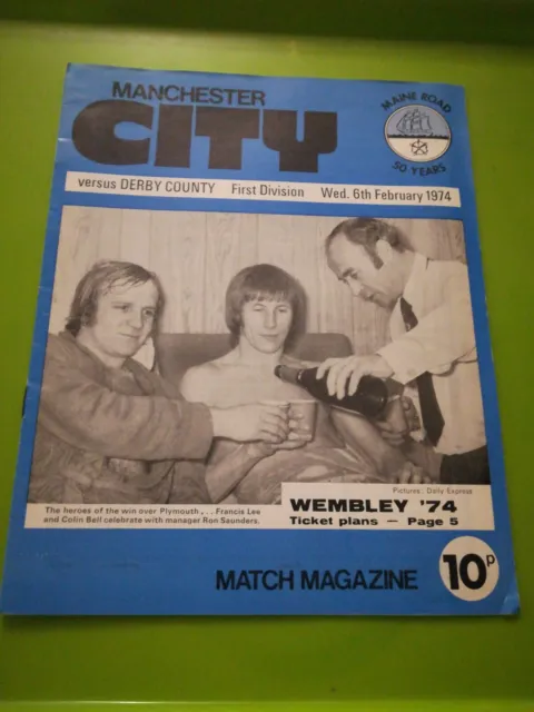 Man City v Derby football programme. LD1. 6.2.1974