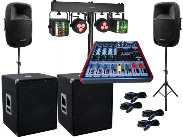 3000 Watt Pa Anlage 3 wege Box USB Musiker Powermixer DJ Licht Light LED Set 16