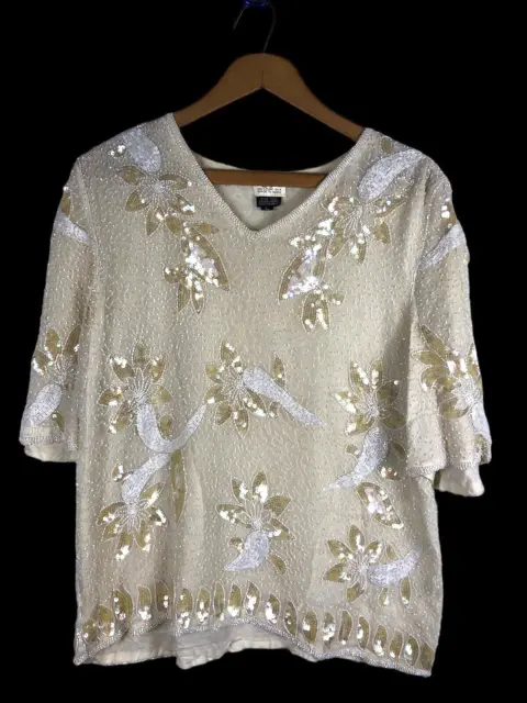BEADED TOP SIZE Medium Vintage Ivory White Sequin Party Evening Wear ...