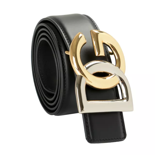 Dolce & Gabbana Unisex Black Leather Metal   Buckle Belt US 42 IT 105