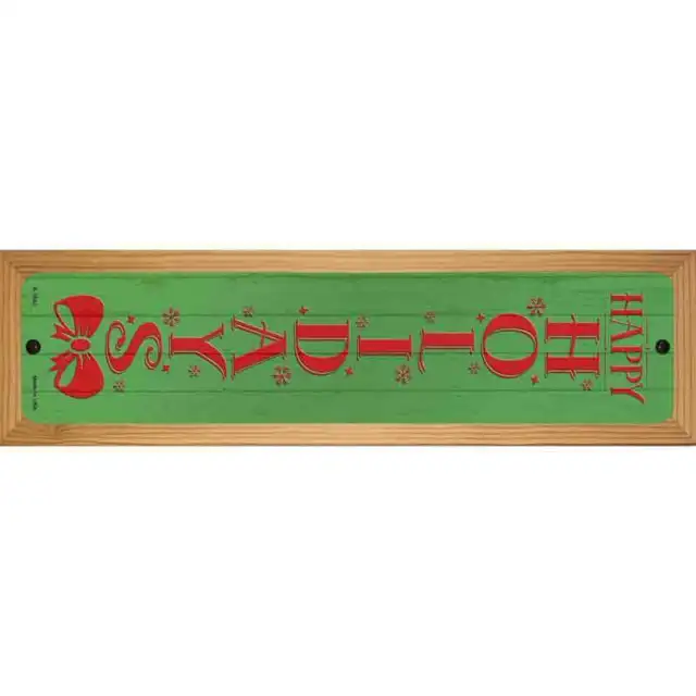 Happy Holidays Green Novelty Wood Mounted Small Metal Street Sign WB-K-1683