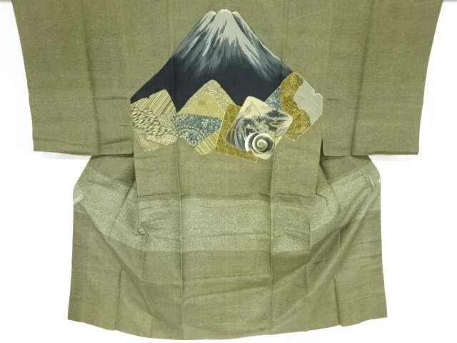 09593# JAPANESE KIMONO / ANTIQUE MENS JUBAN / Mt.FUJI WITH DRAGON