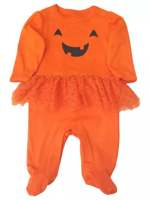 Infant Girls Halloween Orange Jack-O-Lantern Pumpkin Tulle Bodysuit Creeper