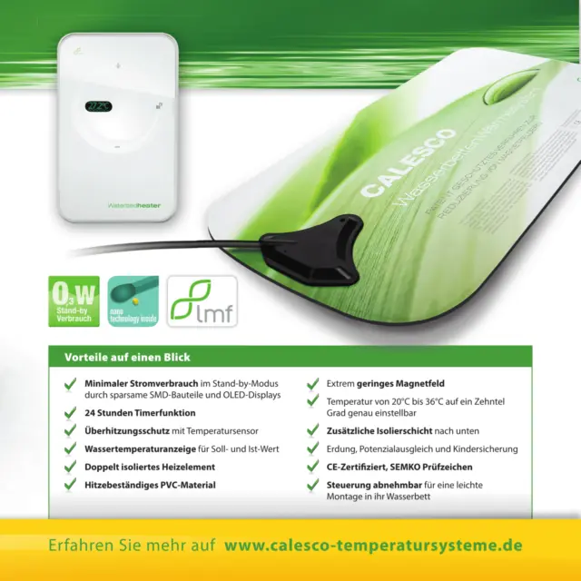 Calesco DigitalTouch LFM,Wasserbett-Heizung,magnetfeldarm+energiesparend,250Watt