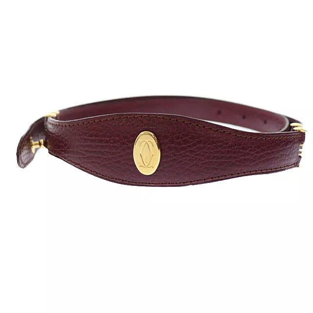 Cartier Vintage Must Trinity Gold Logo Metal Fittings Leather Belt Bordeaux 2304