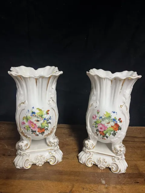 Ancienne Paire De Vase,Porcelaine De Paris,Xixeme,Napoleon Iii,Dorure,