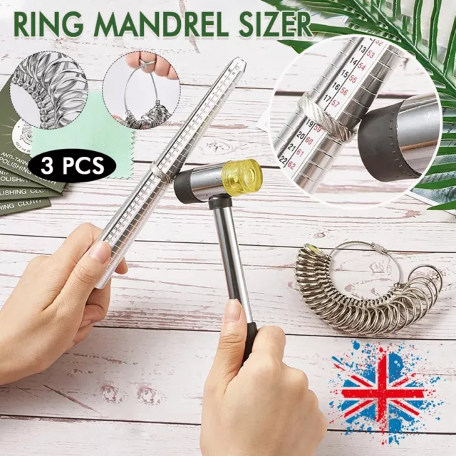 Ring Sizer Tool Stick Metal Mandrel Finger Gauge Jewellery Making Rings Kit Set