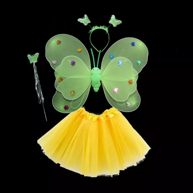 Fairy Costume Girls Kids Angel Butterfly Wing Wand Tutu Skirt Fancy Princess Set 2