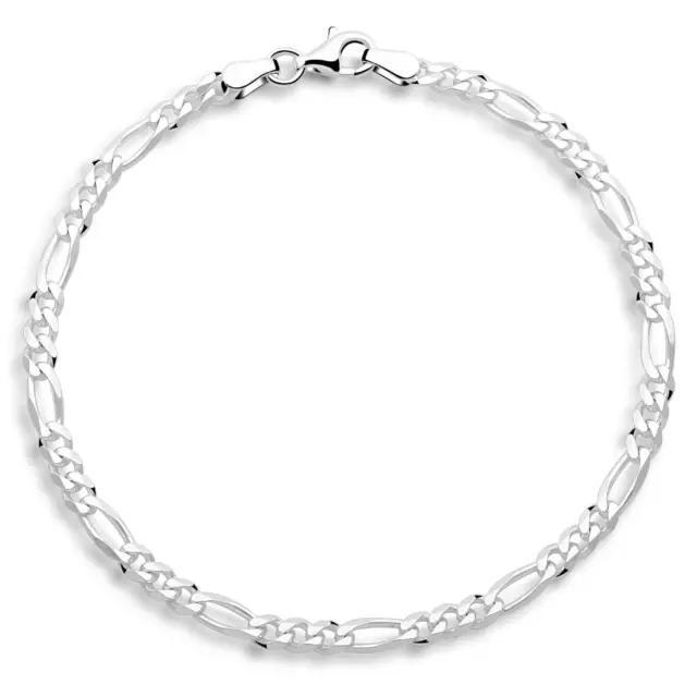 Bracelet Figaro 4mm Massif 925 Sterling Argent Hommes Femmes Made IN Italy