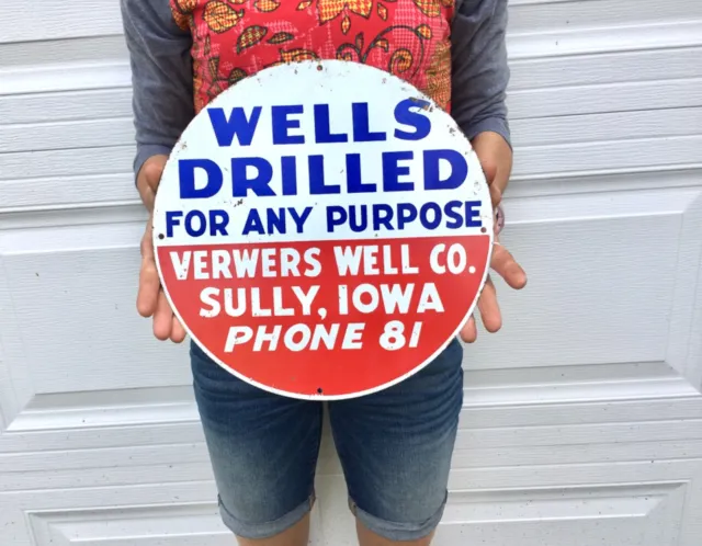 Vtg Oil & Gas Verwers Well Drilling Sully Iowa IA Farm Feed Seed Metal Sign