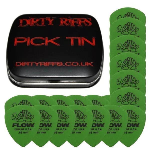 24 x Dunlop Tortex Flow Standard 0.88mm Guitar Picks Plectrums In a Pick Tin
