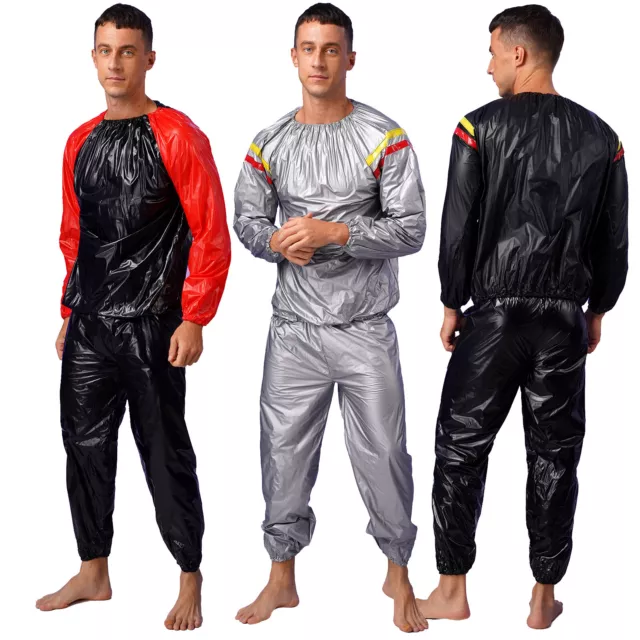 Mens Heavy Duty Sauna Sweat Suits Exercise Gym Suit Fitness Weight Loss Anti-Rip