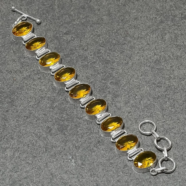 Bracelet Ethnique Fait Main Pierre Précieuse Ambre Poire - Plaqué Argent - Cadeau