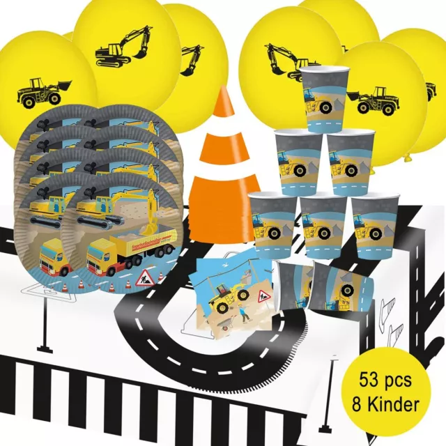 Party-Set Kindergeburtstag Baustelle Bagger 53-tlg. Pappgeschirr Mottoparty