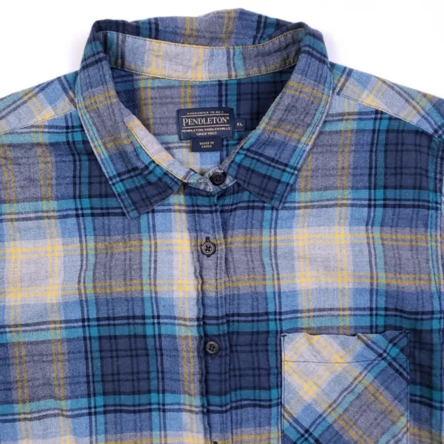 Pendleton Flannel Shirt Womens XL Blue Plaid Long Sleeve Button Up Casual Pocket 2