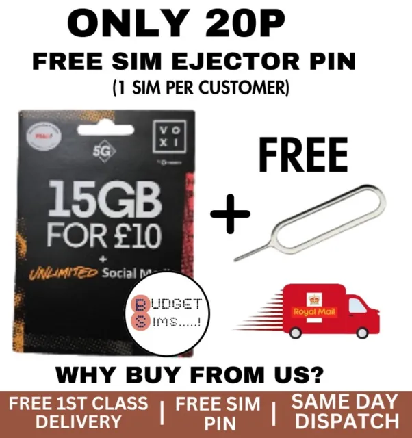 VOXI Sim Card Pay As You Go Mini Micro Nano PAYG Only 20p + Free Sim Ejector Pin