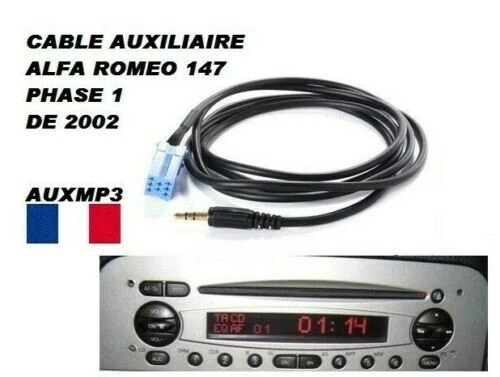 Câble Adaptateur Auxiliaire MP3 Pour Alfa Romeo 156 (toutes Phases Jusqu'à 2004) - 1.5m, Bleu