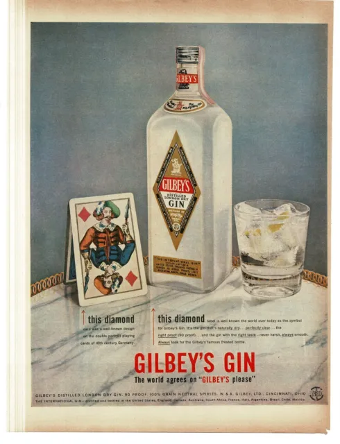 1956 Gilbey's Vodka old playing card King of Diamonds Vintage Print Ad 1