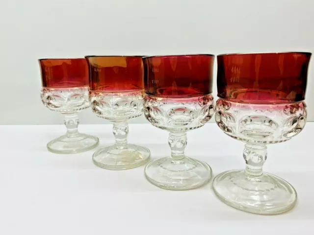 Vintage Set Of 4 Kings Crown Thumbprint Cranberry Flash 5 Oz Glass Goblets