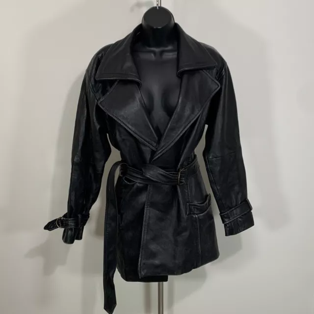 NY Line Vintage Women’s Genuine Leather Jacket Coat Black Size S Small