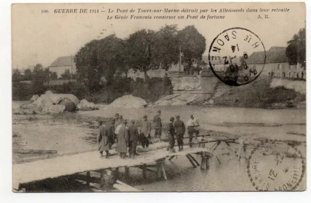TOURS SUR MARNE - Marne - CPA 51 - le génie français construit 1 pont de fortune