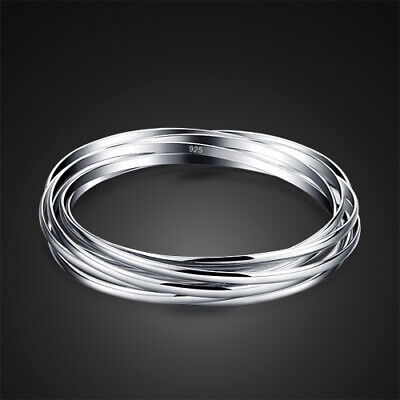 6 Types 925Sterling Silver Fashion Smooth Circles Cuff Bracelet For Men Women