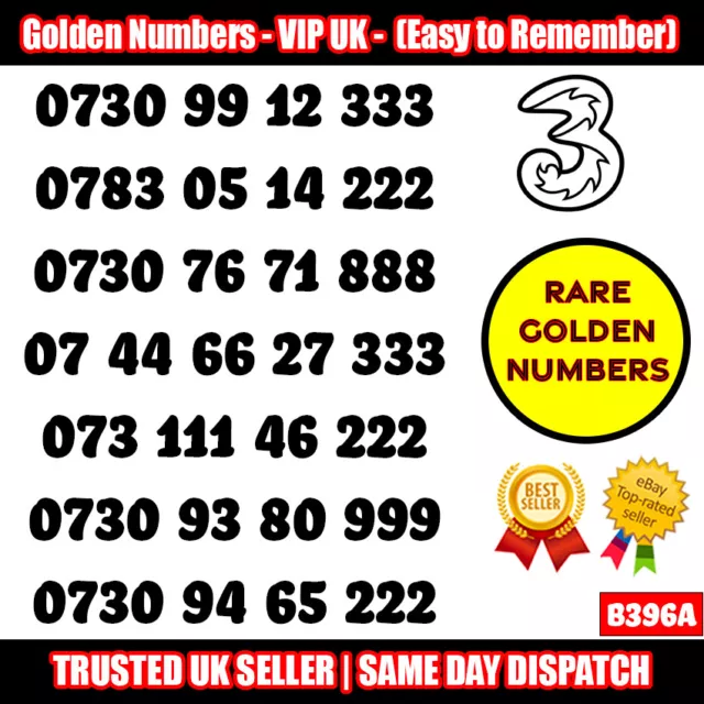 Golden Number VIP SIM - Easy to Remember Unique Numbers SIM Card UK - B396A LOT