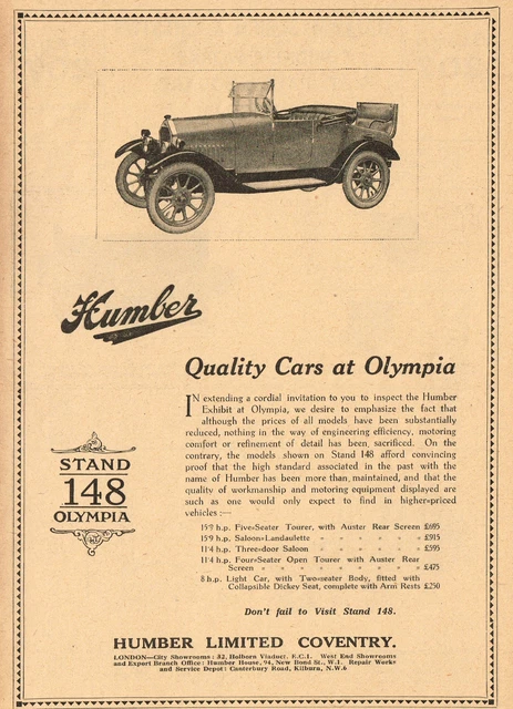 1923 Original Vintage Humber Automobile Motor Car Art Print Ad