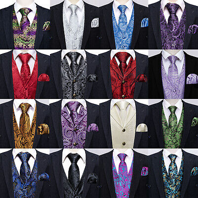 Business Wedding Formal Casual Mens Waistcoats Silk Vest Tie Set Regular Gilet