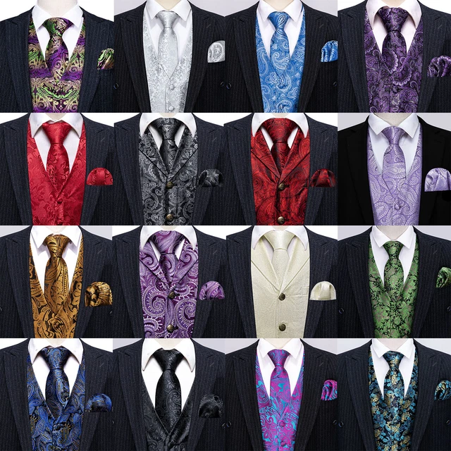Mens Formal Wedding Waistcoat Paisley Floral Suit Vest Slim Tuxedo Silk Tie Set