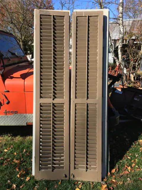 Vtg Pair  Old  Wooden Door Shutters Architectural Salvage Screen 75in x 28in
