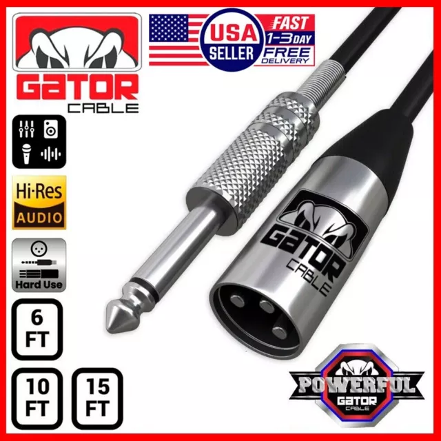 XLR 3-Pin Male to 1/4" Plug TS Microphone Mono Cable Unbalanced Shielded Audio