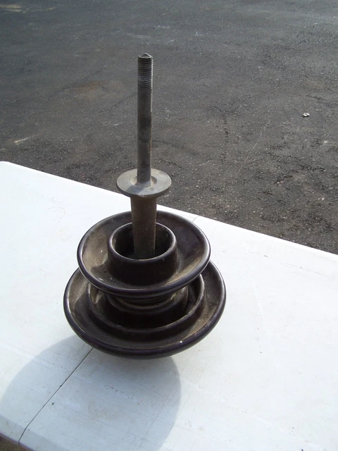 Vintage Large 2 Tier Ceramic / Porcelain Insulator Brown  10" in Dia. Marked, NP