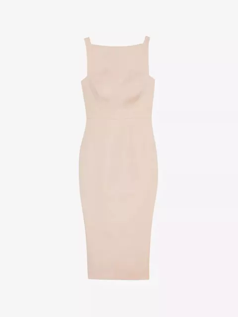 TED BAKER Klarika Pale Pink Midi Length Slit Back Bodycon Dress (4) UK14 BNWT