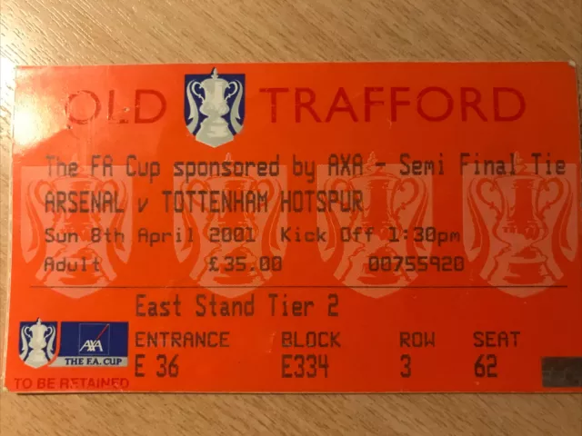 Arsenal Spurs FA Cup semi final ticket 2000/2001 SEASON VGC