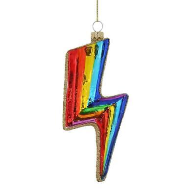 CHROMA BOLT ORNAMENT 5" Glass Colorful Rainbow Lightning Bowie Christmas Tree