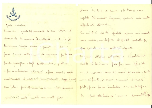 1917 SCUOLA BOMBARDIERI Lettera di un giovane ufficiale sulla ...