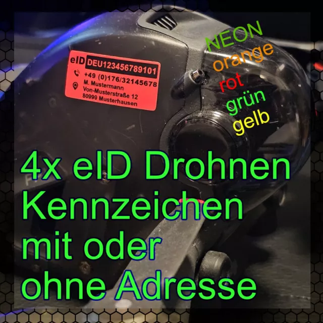 4x Neon Folie EU Drohnen Kennzeichen UAS Kennzeichnung Plakette e-ID Adresse