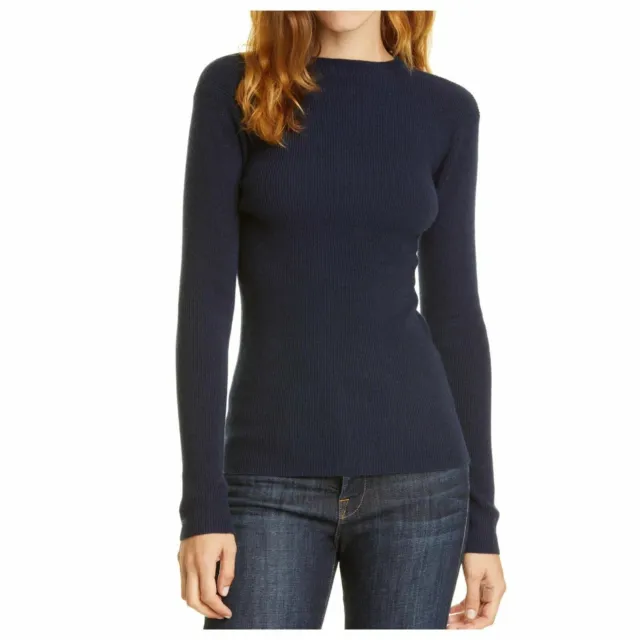 NEW LEWIT SWEATER Twist Keyhole Detail Ribbed WOOL NAVY BLUE SIZE S SMALL *A9