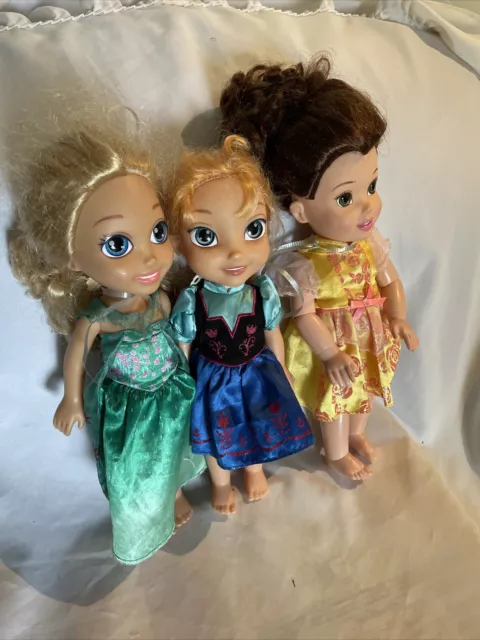 Disney 3 Dolls My First Princess Belle Beauty, Frozen Toddlers Elsa & Anna