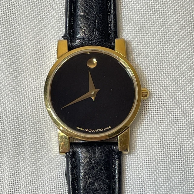Vintage Movado 87.A1.845  Quartz Wristwatch Black Museum Dial Two Tone Ladies