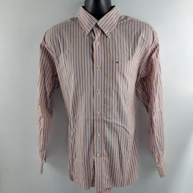 Tommy Hilfiger dress shirt button down mens M 571 striped blue orange