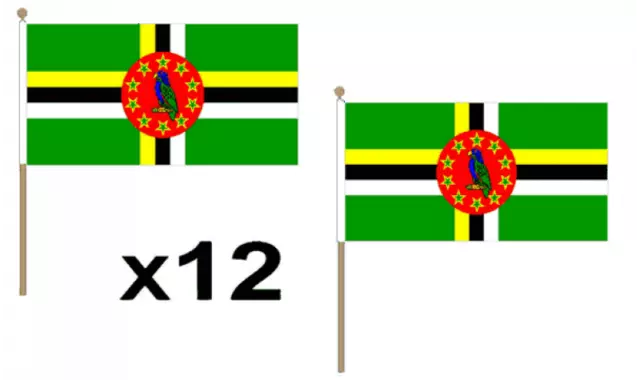 Pack Of 12 Dominica Hand Flags 9 x 6" - Party Conferences Office Display