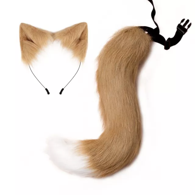 Adult Faux Fur Cat Ears Theme Party Plush Fox Tail 2Pcs Animal Cosplay Elastic 2