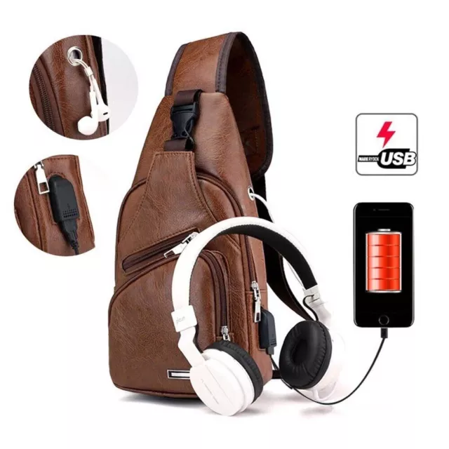 Strap USB Charging Chest Bag with Headset Hole Crossbody Bag Men's Sling Bag