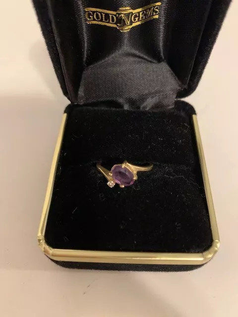 Solitaire Amethyst Ring Single Diamond Accent Stone