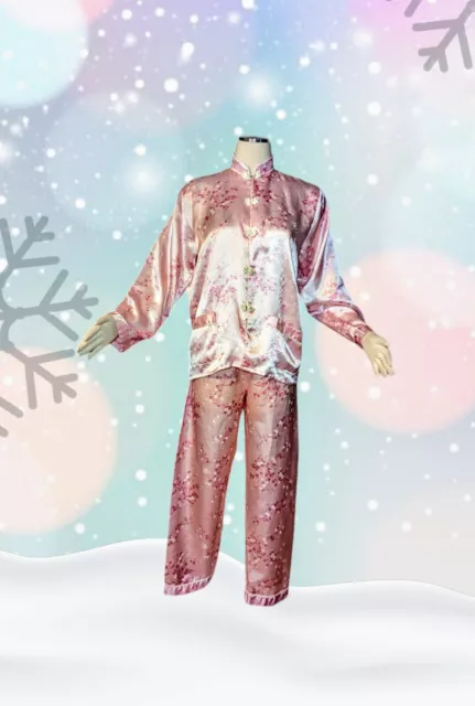 SILKY BRAND 80 S 2 Piece Pink FLORAL Pajama Set Pants Top LACE