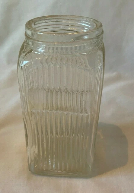 Vintage Square Glass Spice Jar Hoosier Cabinet Spice w Narrow Rib 5" Tall No Lid