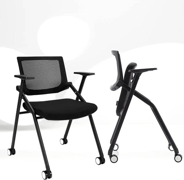 2 Pack Stackable Conference Room Chairs with Wheels and Paddle, Ergonomic Mesh B