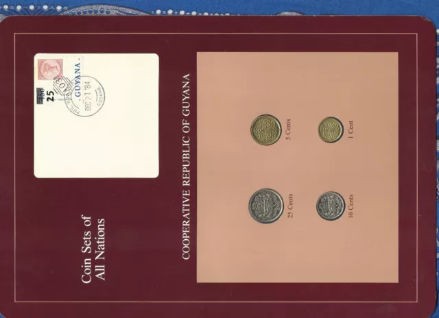 Coin Sets of All Nations Guyana 4 coins w/card 1985-1988 UNC 25 cents 1988